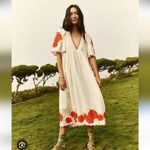 NWT The Great Cream Applique Floral Midi Dress